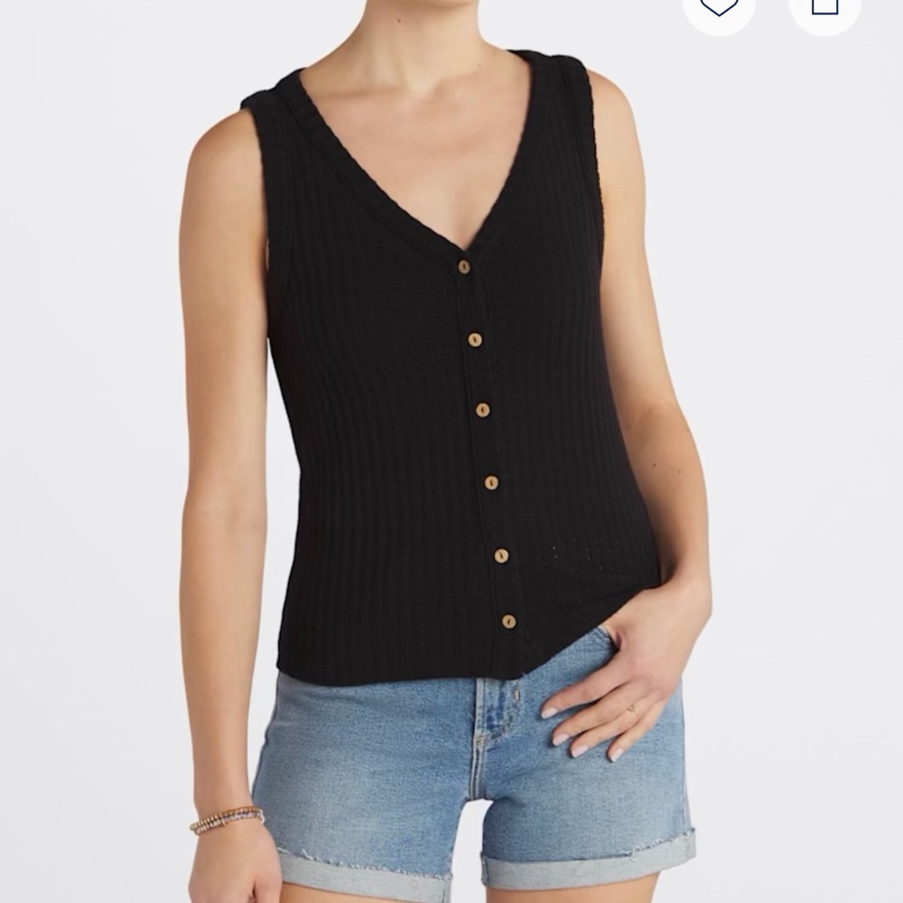 Gilli Black Ribbed Button-Down Knit Tank Top